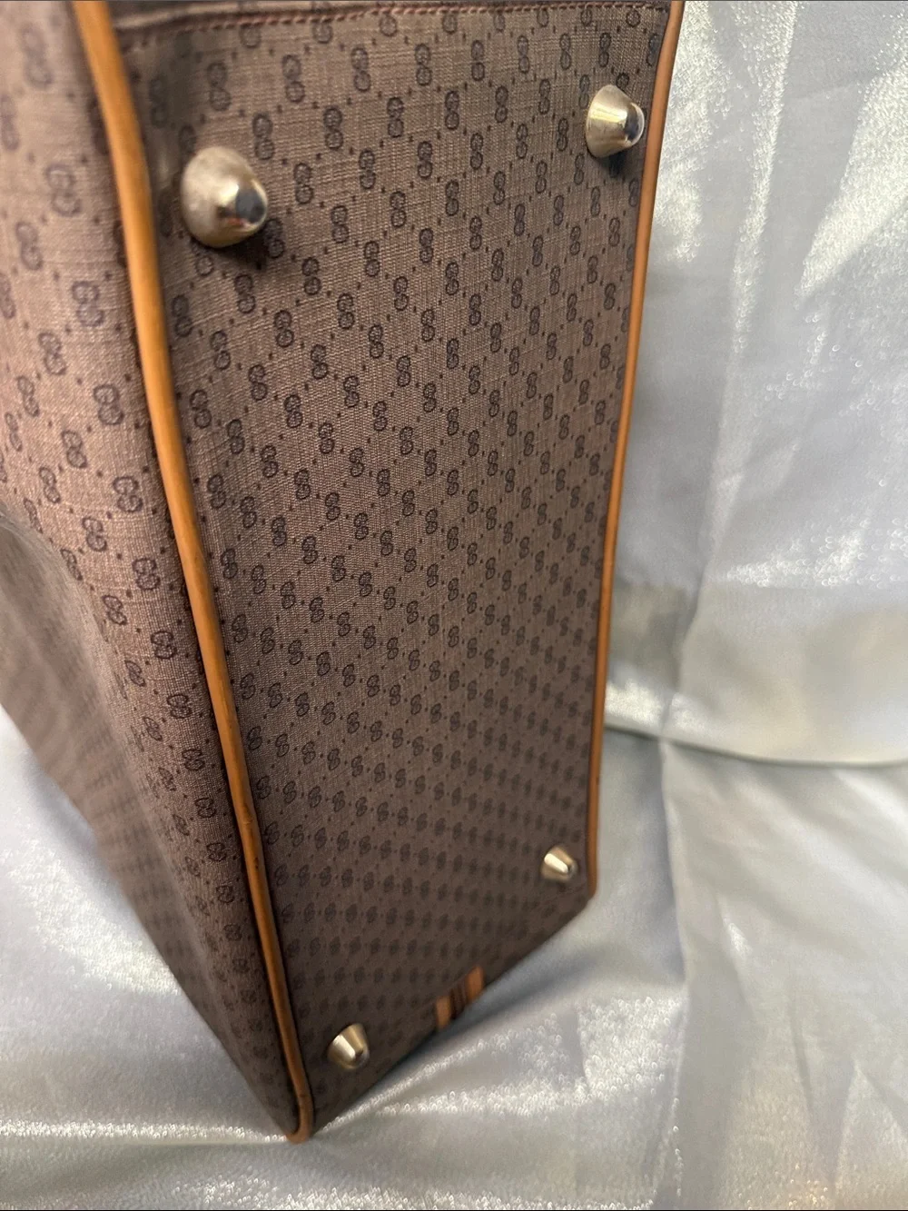 Gucci Monogram Travel Bag with Sherry Line and Tan Leather